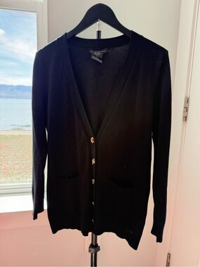 Grace Elements Black V-Neck Long Sleeve Cardigan with Gold Buttons